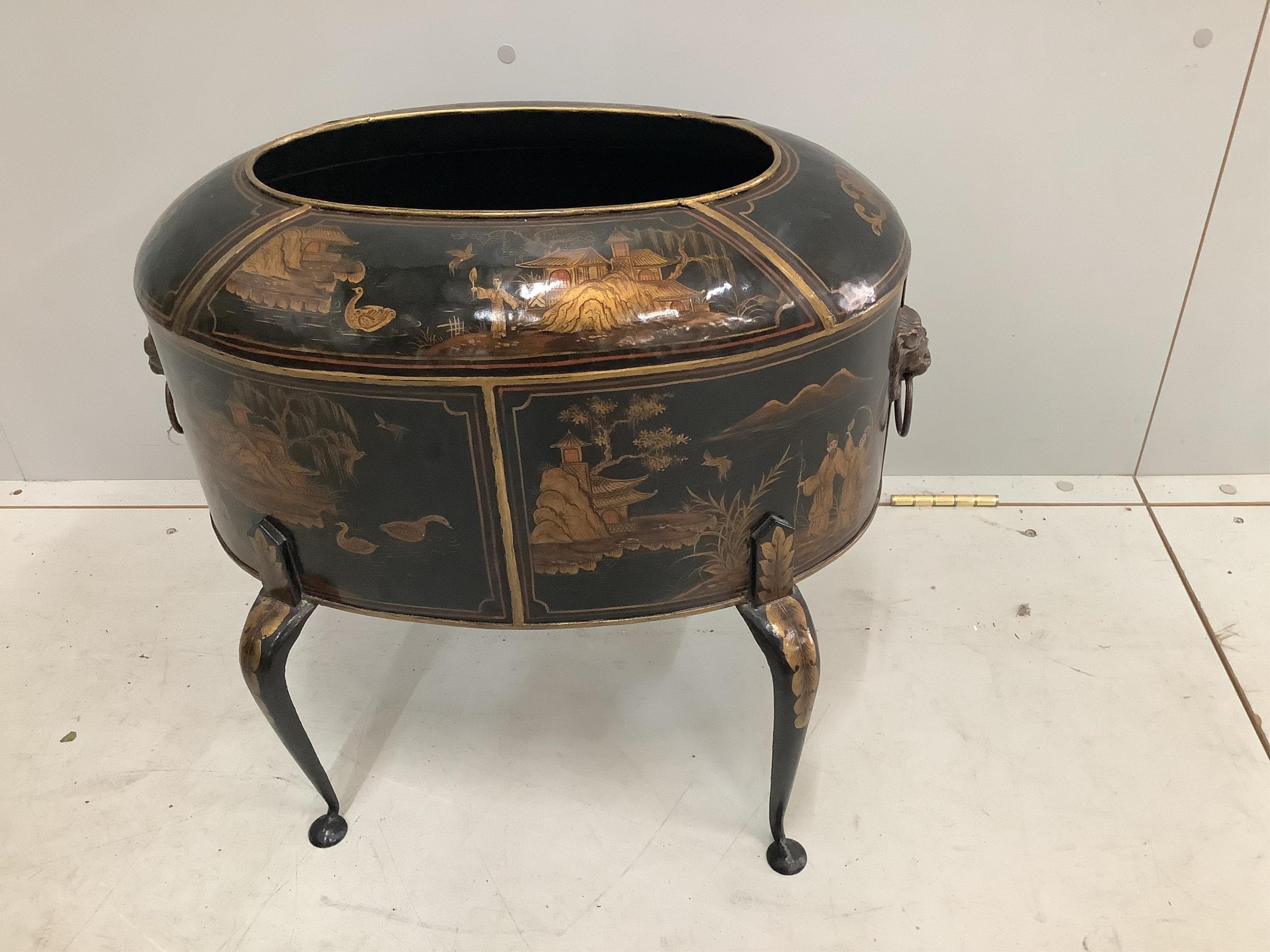 A reproduction Toleware chinoiserie lacquered planter, width 56cm, height 50cm. Condition - good